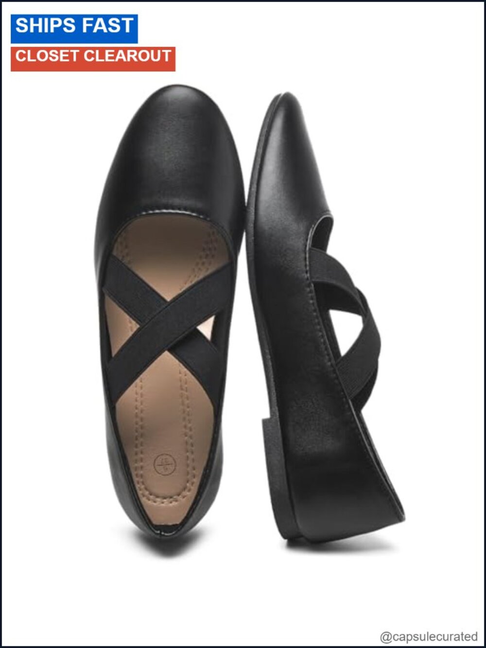 Mary Jane Ballet Flats with Criss Cross Elastic Strap